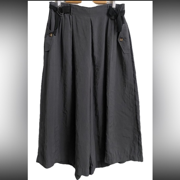 Anthropologie Black Modal/ Poly Extra Wide Leg Pleated Pants High Rise Sz Large - Picture 1 of 9